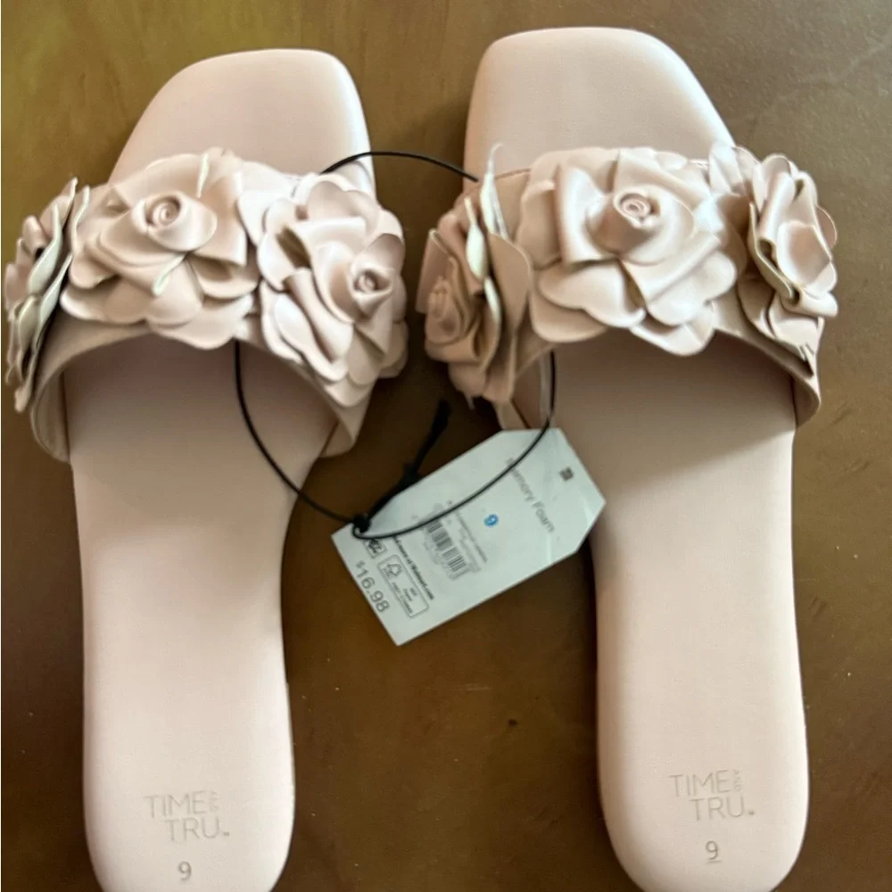 Time and tru Floral Pink Slide Sandals size 9 NWT - Picture 3 of 5